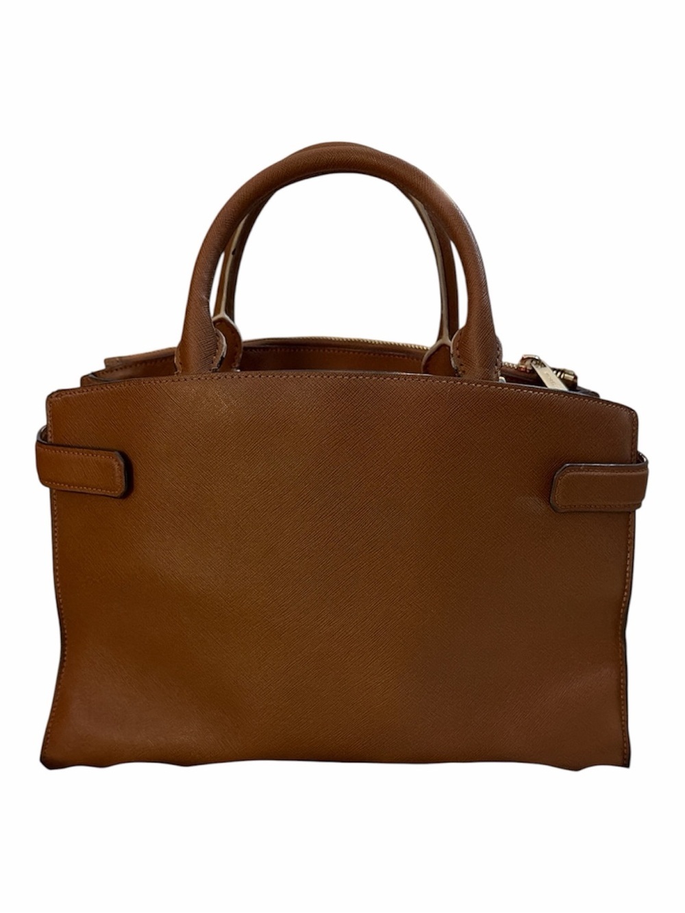 Michael Kors Karla East West Saffiano Leather Satchel Crossbody Luggage Brown - Picture 2 of 10